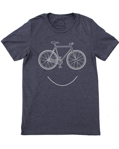 Smiling Bike screen print on soft cotton, polyester shirt 50/50, dark blue short sleeve tee- $21.99, free shipping in the USA! 