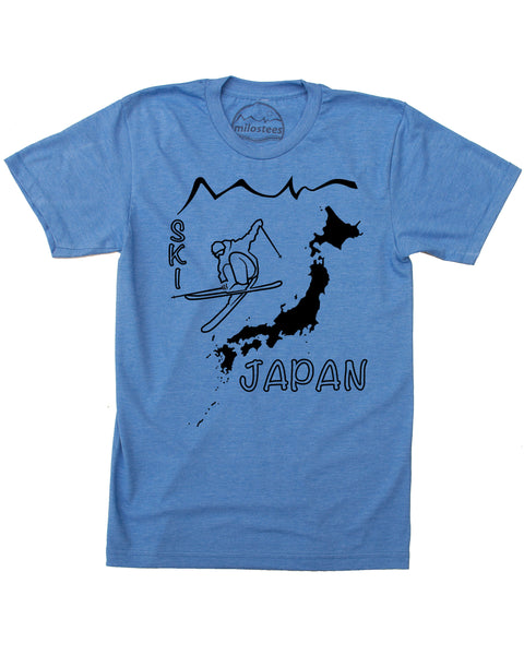 Ski Japan Shirt - Japan Islands with Skier and Print Reading Ski Japan - Blue 50/50 Blend of Cotton, Polyester- $21.99, free shipping in USA