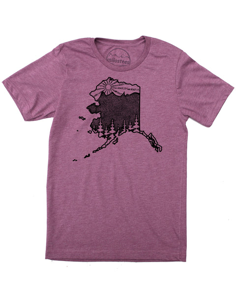 Alaska Home Shirt with Mountains, Trees and Sun for the Alaskan Experience! Screen Print on soft 50/50 Tee's