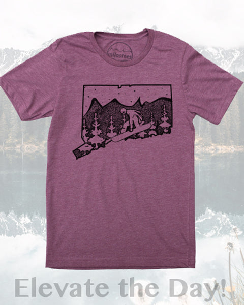 Connecticut T Shirt- Snowboarder Shredding the Constitution State- Screen Print on Soft 50/50 Tee Shirts.