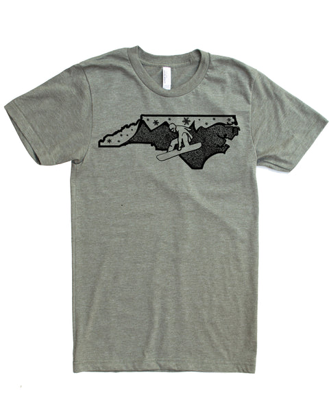 North Carolina Snowboard T-shirt, Ski the Blue Ridge Mountains in Soft 50/50 Threads and Elevate the day!