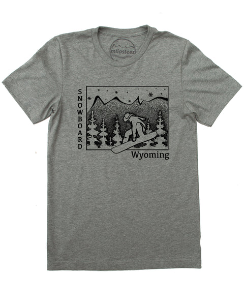Wyoming Shirt | Snowboard Wyoming Graphic | Hand Screen Print on Soft 50/50 Threads | Free Shipping In USA