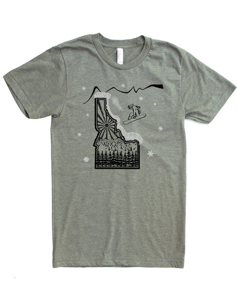 Snowboard Idaho T-shirt - Powdery Soft Cotton/Polyester blend - $21.99, free shipping in USA