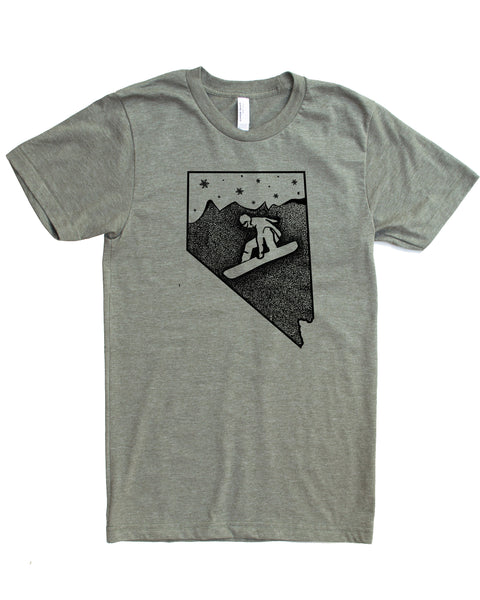 Nevada Snowboard T-shirt, Screen Print on Powdery Soft Threads- Cotton/Polyester Blend.