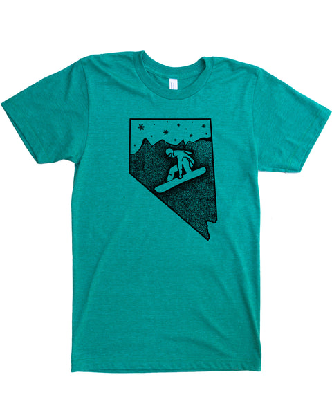 Nevada Snowboard T-shirt, Screen Print on Powdery Soft Threads- Cotton/Polyester Blend.