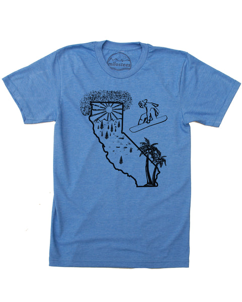 California T Shirt | Original Snowboarding Illustration on Soft 50/50 Wears | Board Mammoth Elevate the Day!