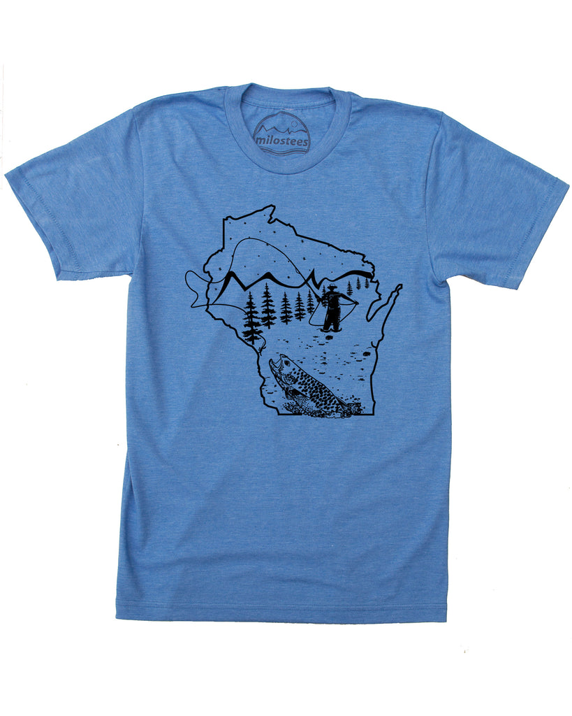 Wisconsin Shirt- Fly Fishing Style with Hand Screen Print on Soft 50/50 Threads