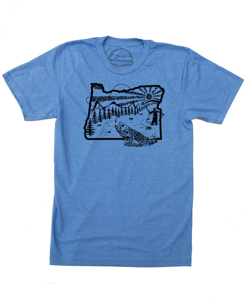 Fly Fish Oregon T-shirt - Soft Threads Screen Printed Art for a Fisherman