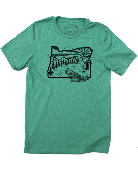 Fly Fish Oregon T-shirt - Soft Threads Screen Printed Art for a Fisherman
