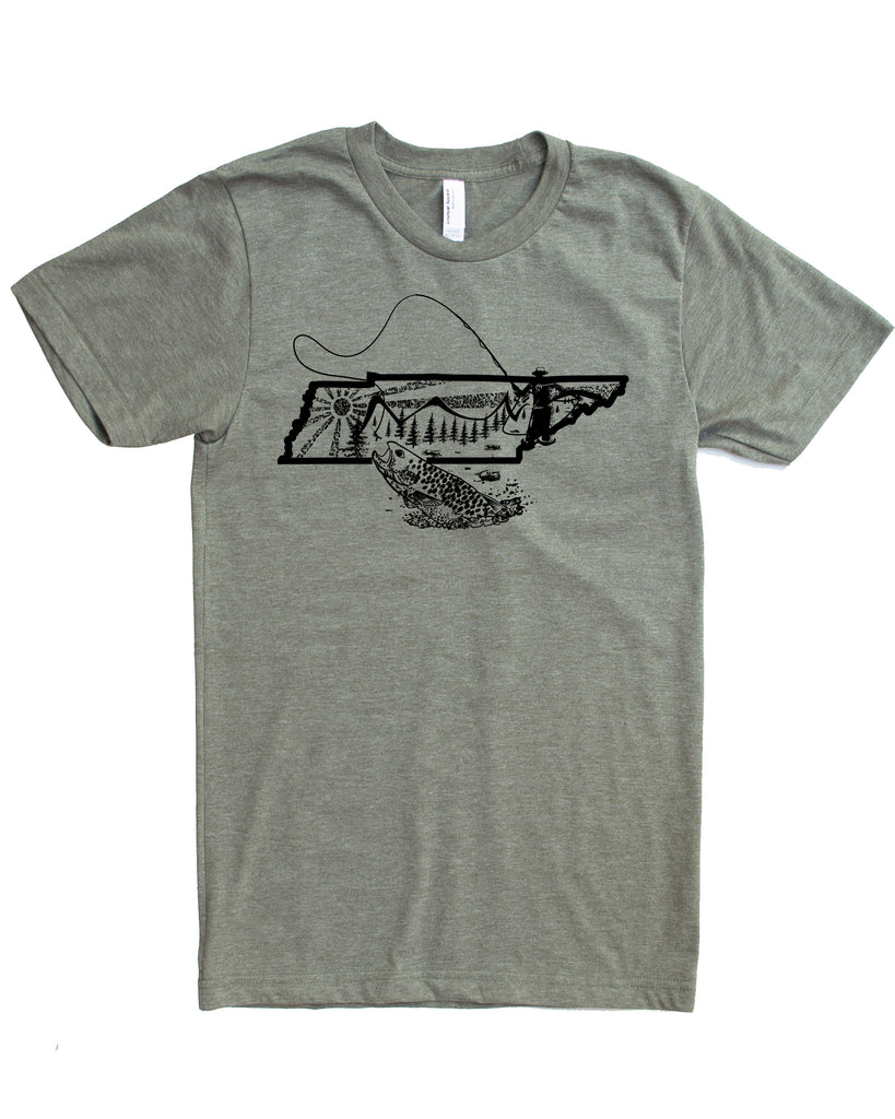 Tennessee Fly Fishing Shirt- Soft As A Fly Cast! Graphic Tennessee Print. XXL / Heather Lieutenant