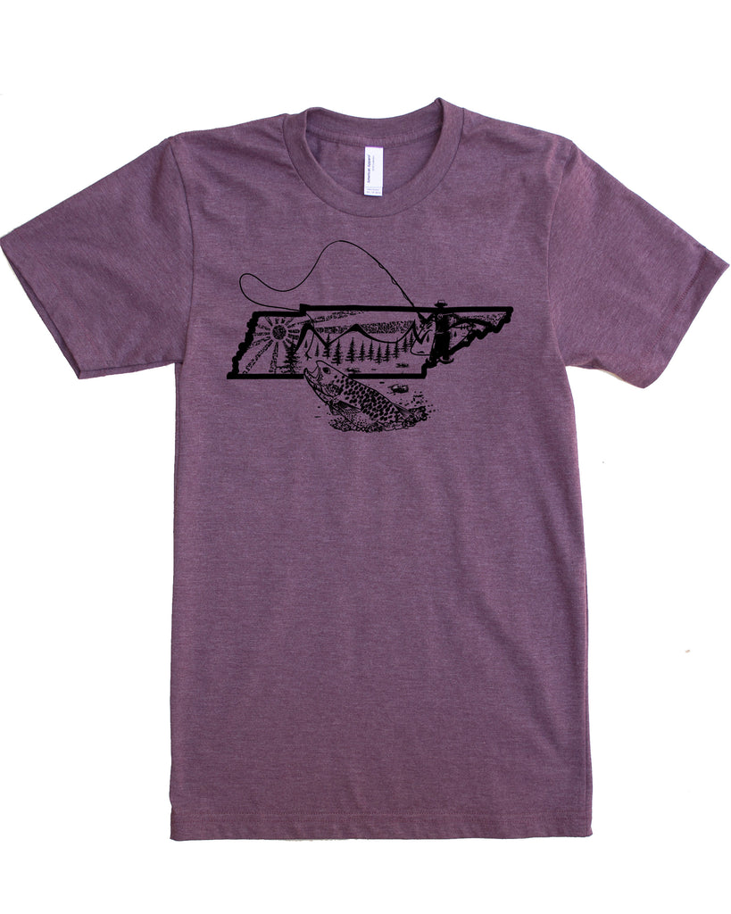 Fly Fishing Shirt, Fisherman Apparel on Soft 50/50 Tee in Purple