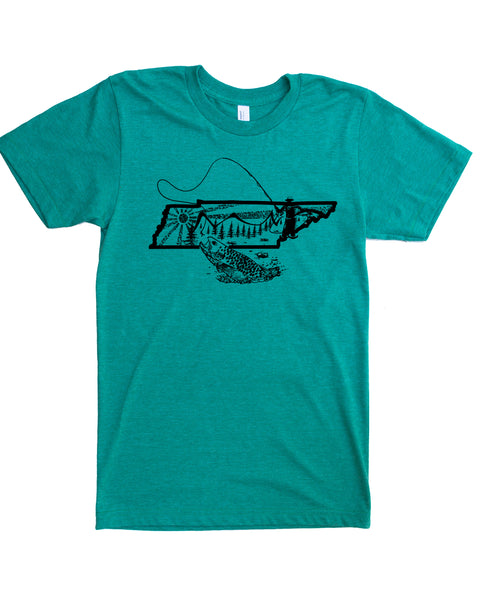 Graphic Tennessee State Fly Fishing Shirt- green color- $21.99, free shipping