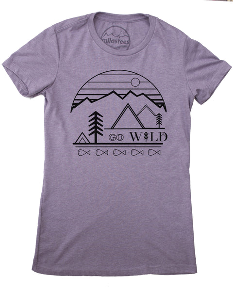 Go Wild graphic screen print on a light purple colored tee in a form fitting style, 50/50 blend.
