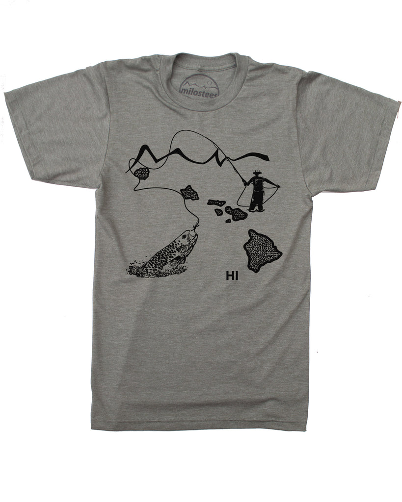 Hawaii Home Shirt | Original Fly Fishing Illustration | Hand Screen Print On Soft 50/50 Tee's | Elevate The Day! XLarge / Gray