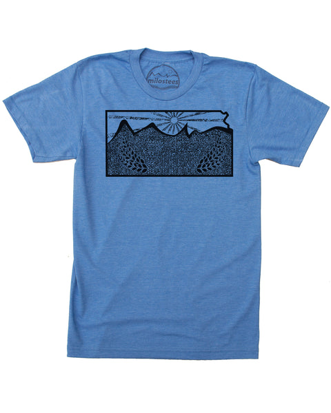 Kansas Home Shirt | Rolling Hills and Stalks of Wheat Design | Hand Printed on Soft 50/50 Tee's | Elevate the Day!