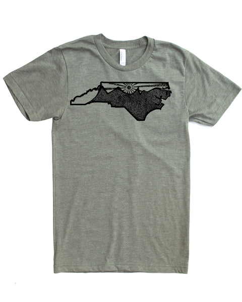 North Carolina Home Shirt, Graphic Home T-shirt with Sun and Great Smokey Mountains.