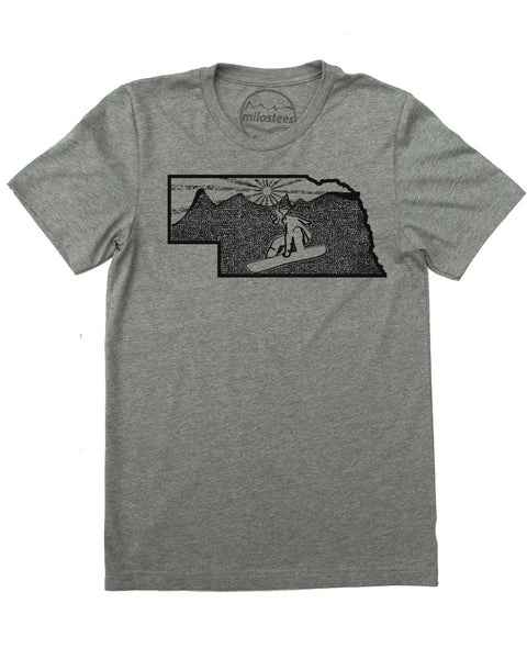 Nebraska Snowboard Shirt | Original Home Graphic | Hand Print on Soft 50/50 T's | Free Shipping in USA