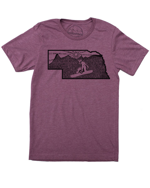 Nebraska Snowboard Shirt | Original Home Graphic | Hand Print on Soft 50/50 T's | Free Shipping in USA