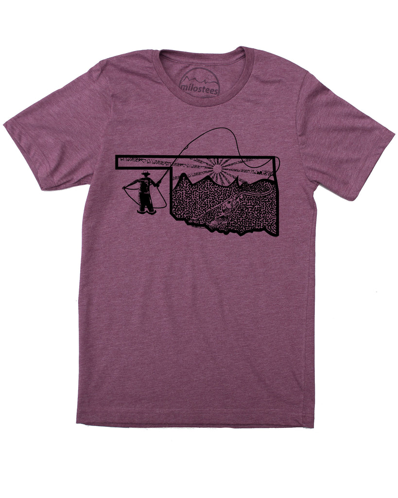Oklahoma Shirt | Original Fly Fishing Illustration | Hand Screen Printed On Soft 50/50 Tees | Elevate The Day! XLarge / Plum