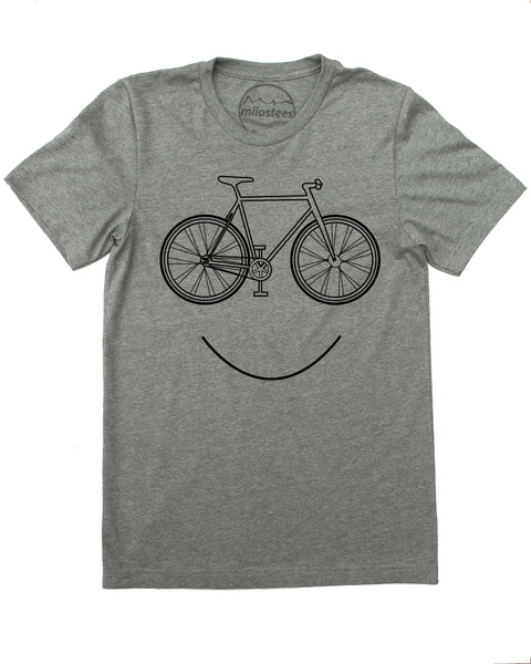 Smiling Bike screen print on soft cotton, polyester shirt 50/50, grey short sleeve tee- $21.99, free shipping in the USA! 
