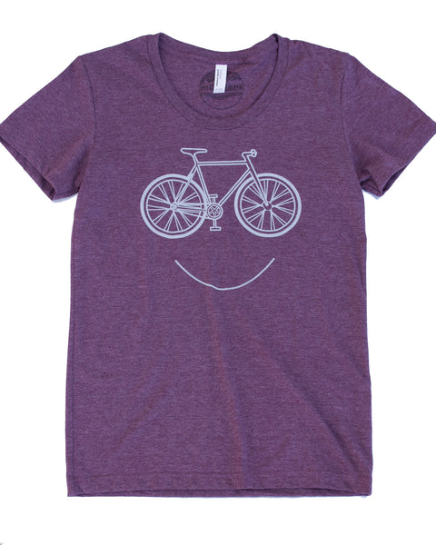 Smiling Bike T-shirt, Color Plum Womens Form Fitting 