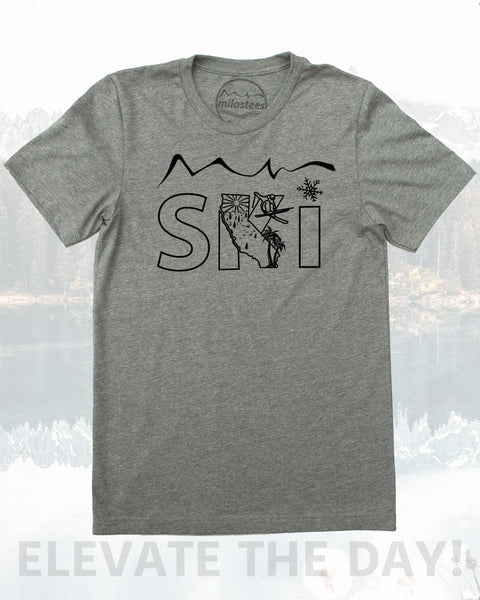 California Shirt, Ski the Golden Bear State in Soft 50/50 Apparel Screen Printed by Hand, Shipped Free in USA.