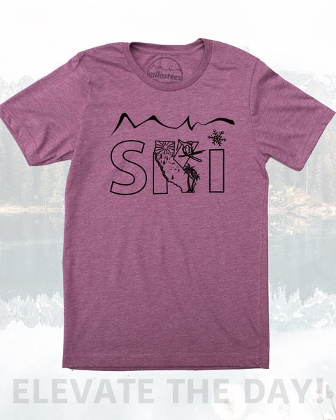 California Shirt, Ski the Golden Bear State in Soft 50/50 Apparel Screen Printed by Hand, Shipped Free in USA.