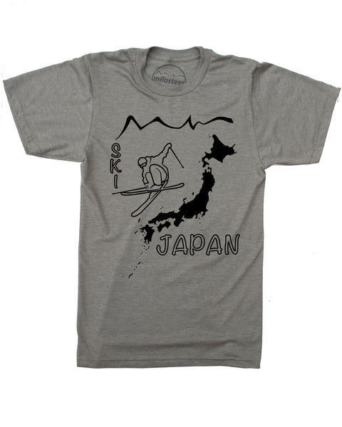 Ski Japan Shirt - Japan Islands with Skier and Print Reading Ski Japan - Army Green, 50/50 Blend of Cotton, Polyester- $21.99, free shipping in USA