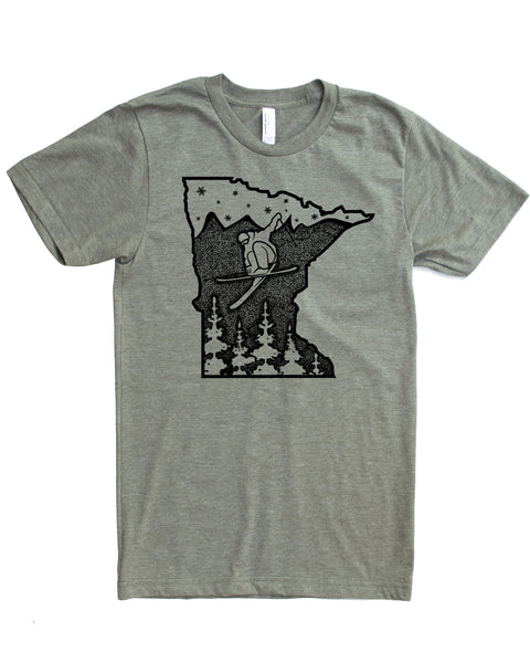 Minnesota Shirt- Graphic Screen Print of a Skier getting air in the North Star State.