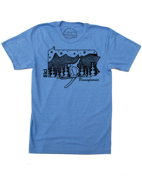 Graphic Pennsylvania Ski T-shirt, ski the Appalachians in a soft 50/50 shirt screen printed by hand and shipped free in USA!