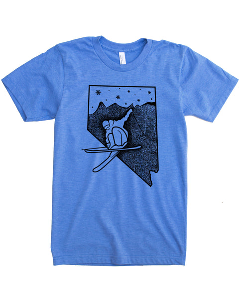 Nevada Ski T-shirt, Silk Screen Print on Soft Wears in Multiple Colors- Elevate the day!