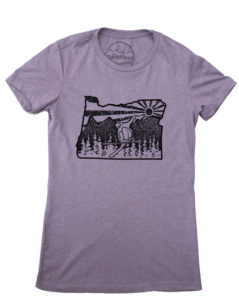 Oregon Women's Shirt- Ski Oregon Graphic on Soft Tee's, Form Fitting Style Hand Screen Printed