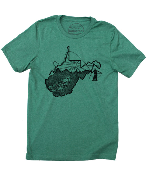 West Virginia Home Shirt with Fly Fishing Illustration on Soft Tee's for Outdoor Adventure and Casual Wear!