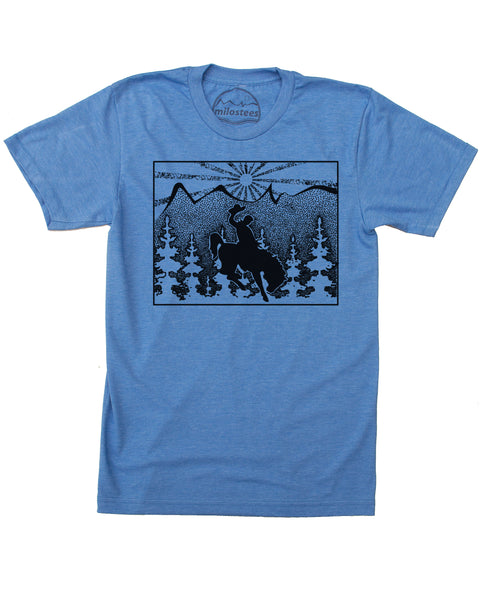 Wyoming Home Shirt | Wilderness Illustration with Horse and Cowboy | Hand Screen Print on Soft 50/50 Tee's | Elevate the Day!