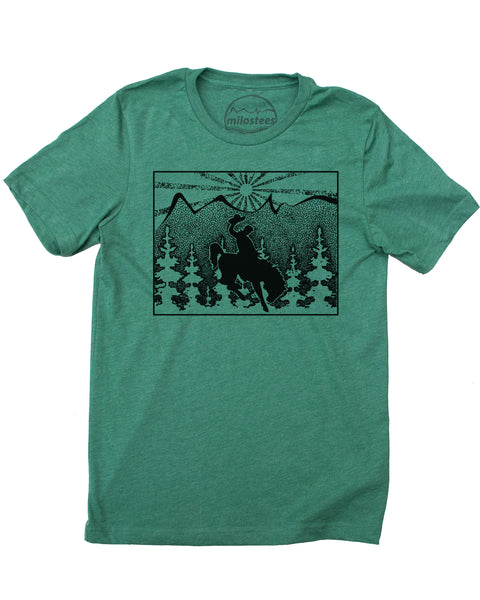 Wyoming Home Shirt | Wilderness Illustration with Horse and Cowboy | Hand Screen Print on Soft 50/50 Tee's | Elevate the Day!